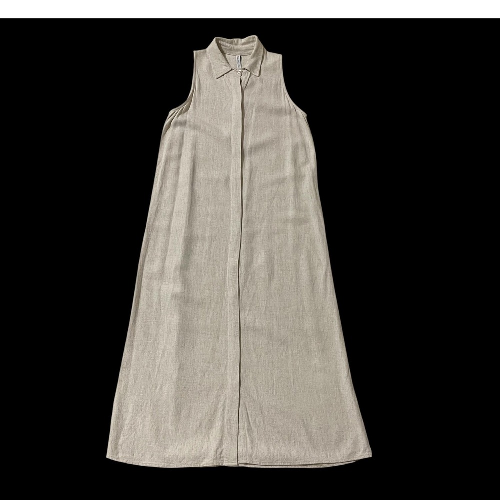 Rachel Pally Womens XS Oatmeal Linen Blend Sleeveless Collared Maxi Dress USA